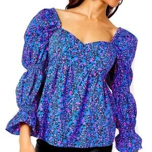 Lilly Pulitzer Preslee Top Blue Flare Growl and Prowl Size 6 NWT